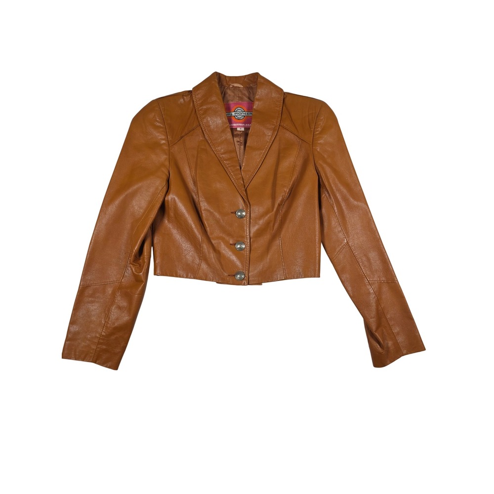 Ms. Pioneer Leather Jacket Vintage 70s Cropped Western Buffalo Nickel 8 Tan